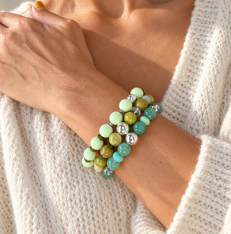 Green Opal, Serpentine and Sterling Silver Bracelet