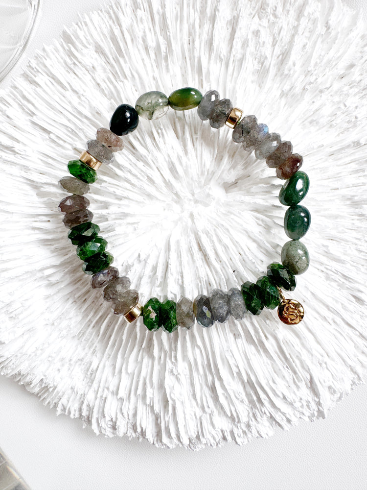 Diopside, Labradorite et Pierre de Sang