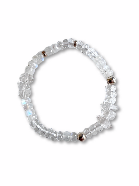 透明石英、月光石與赫基默鑽石