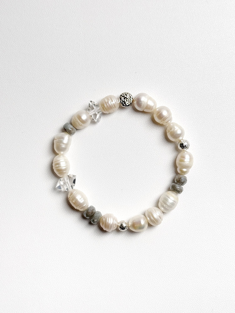 Pearl, Herkimer Diamond and Labradorite