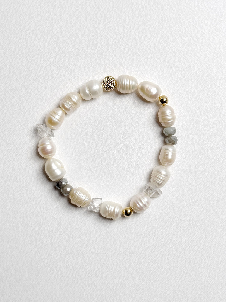 Pearl, Herkimer Diamond and Labradorite