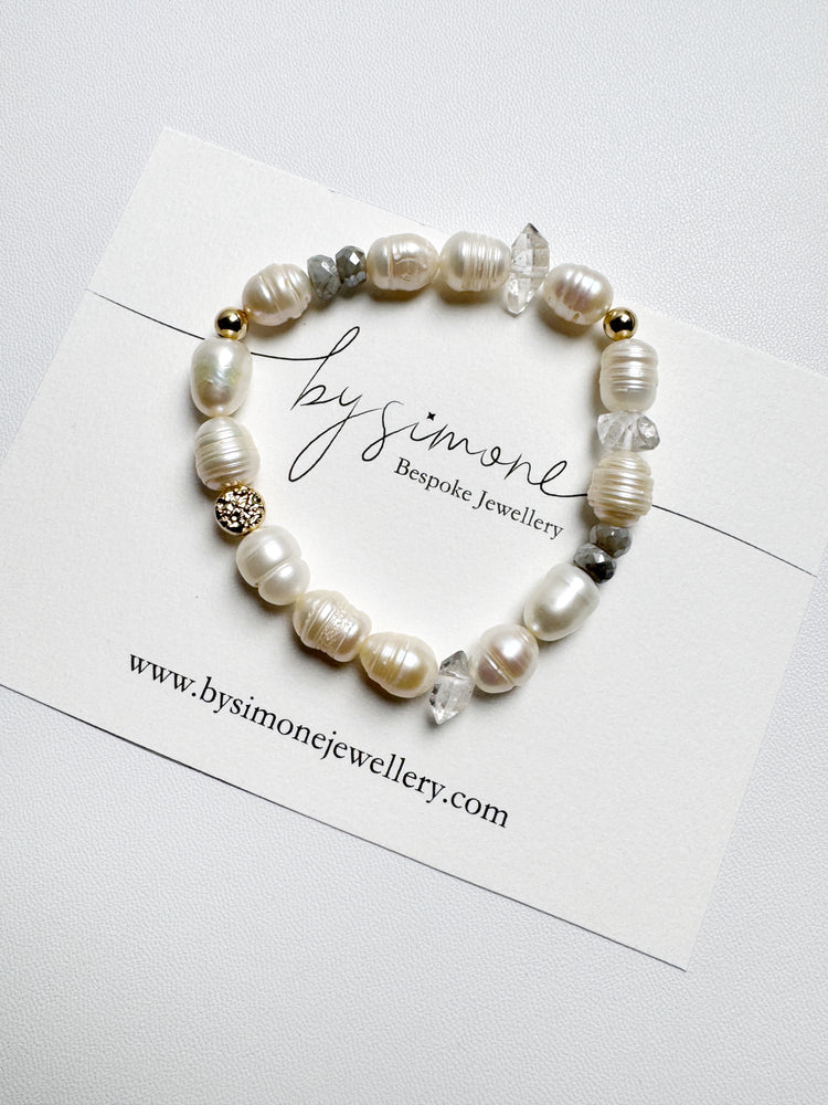 Pearl, Herkimer Diamond and Labradorite