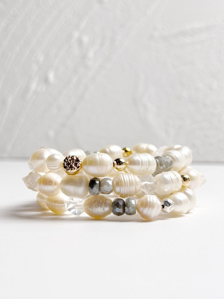 Pearl, Herkimer Diamond and Labradorite
