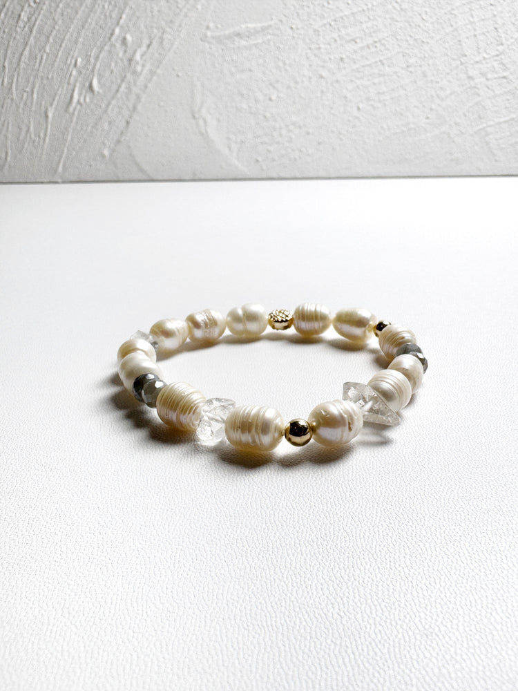 Pearl, Herkimer Diamond and Labradorite