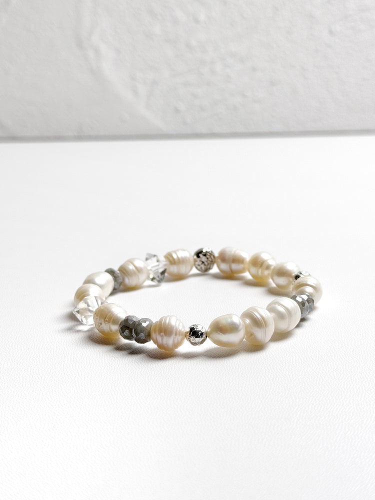 Pearl, Herkimer Diamond and Labradorite