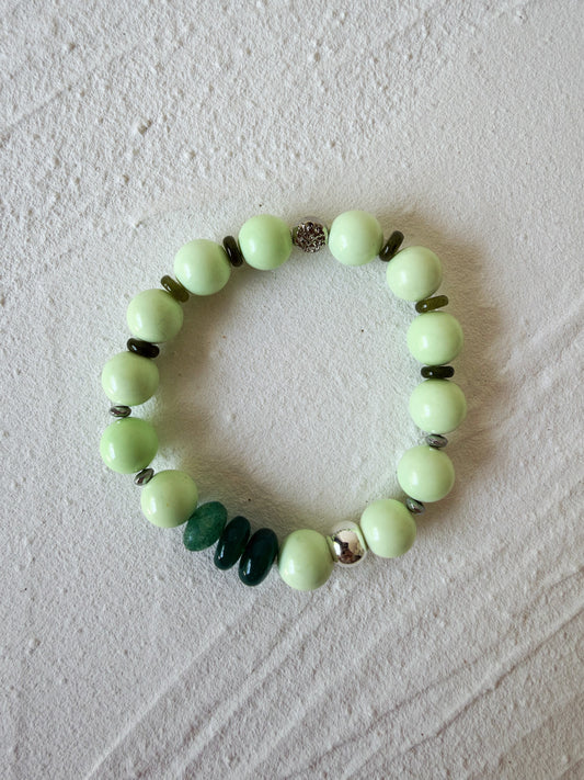 Lemon Chrysoprase, Green Onyx and Sterling Silver Bracelet