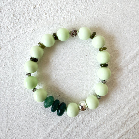 Lemon Chrysoprase, Green Onyx and Sterling Silver Bracelet