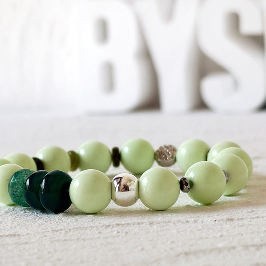 Lemon Chrysoprase, Green Onyx and Sterling Silver Bracelet