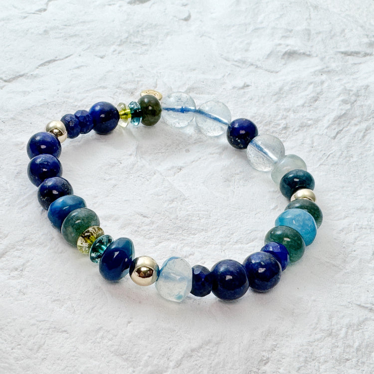 Calcédoine bleue, aigue-marine et agate