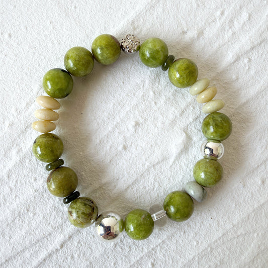 Green Opal, Serpentine and Sterling Silver Bracelet