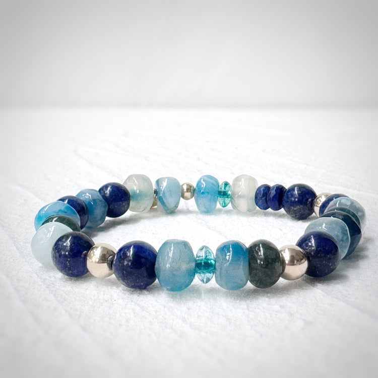 Calcédoine bleue, aigue-marine et agate
