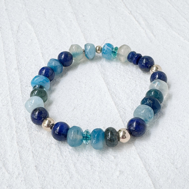 Calcédoine bleue, aigue-marine et agate