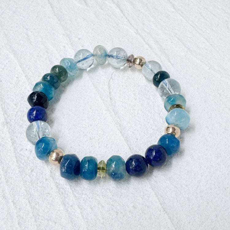 Calcédoine bleue, aigue-marine et agate