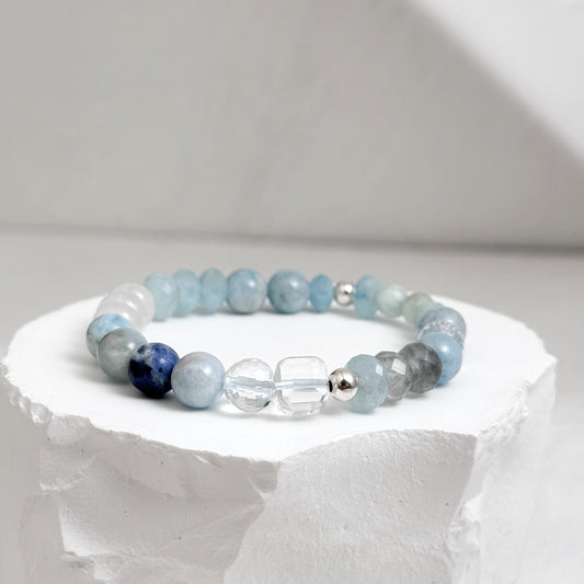 Aquamarine, Clear Quartz and Agate