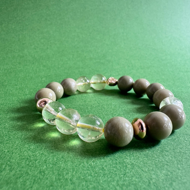 Serpentine, Lemon Quartz and Gold filled Bracelet