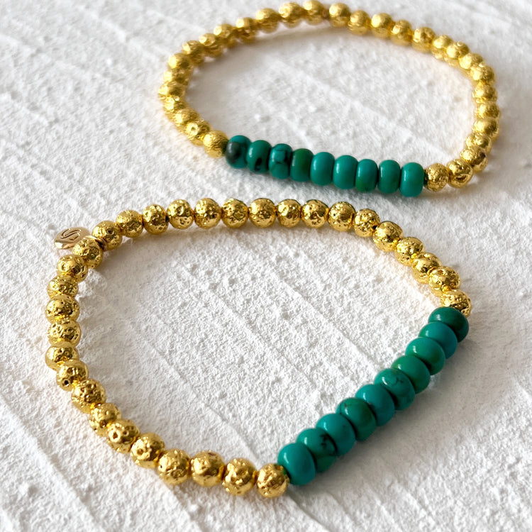 14K Gold Dipped Lava Stone, Turquoise