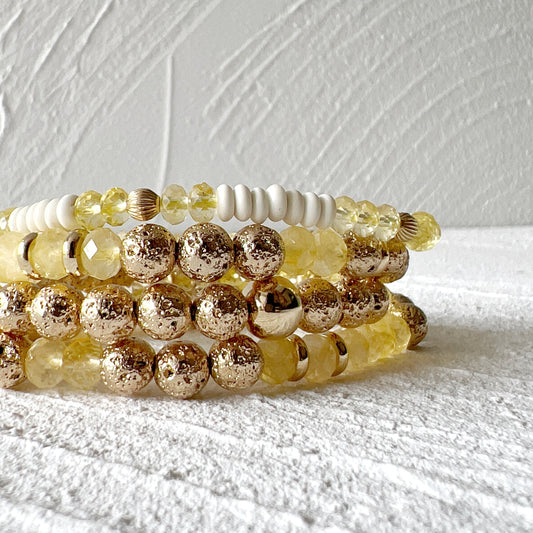 14K Gold Dipped Lava Stone and Citrine