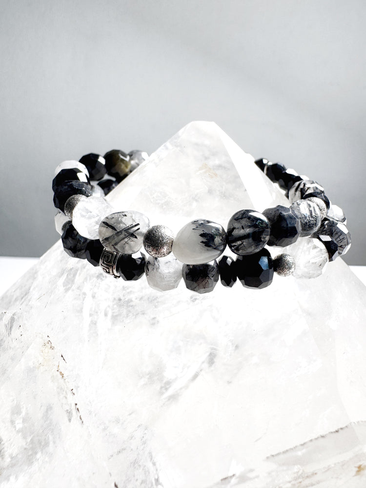 Black Rutilated Quartz and Obsidian