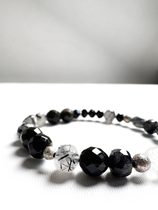 Black Rutilated Quartz and Obsidian