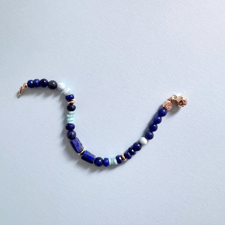Lapis Lazuli and Larima Wire Bracelet