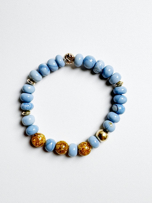 Blue Opal and Gold Leaf Beads