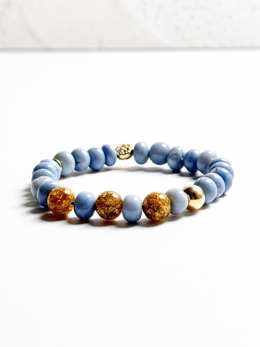 Blue Opal and Gold Leaf Beads