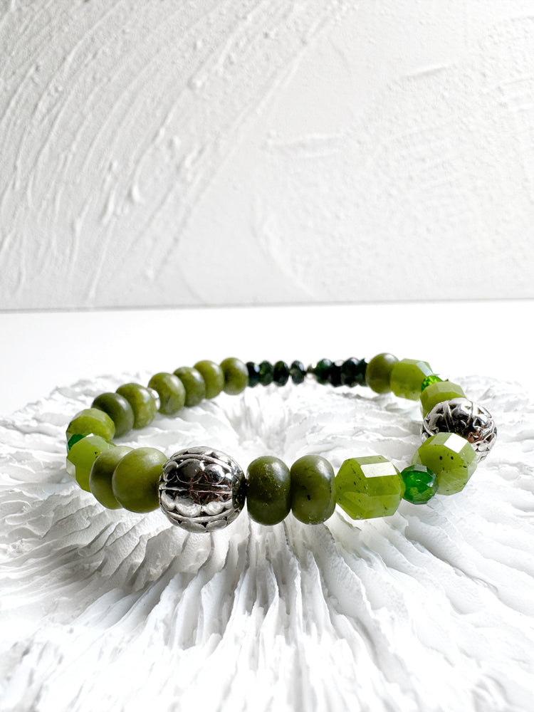Jade, Moss Agate and Diopside