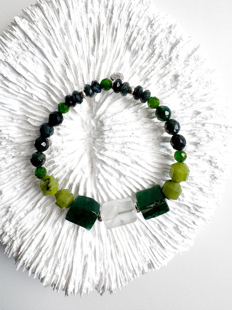 Green Agate, Diopside, Clear Quartz and Jade