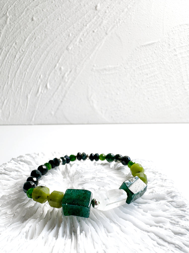 Green Agate, Diopside, Clear Quartz and Jade