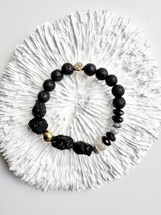 Lava Stone, Labradorite and Black Agate