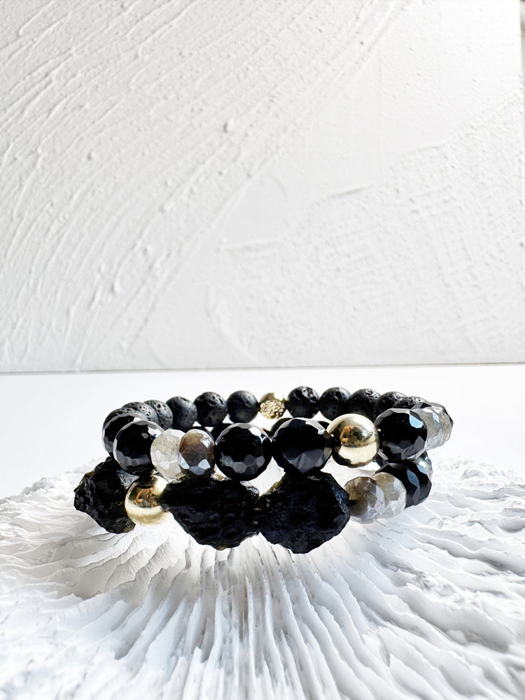 Lava Stone, Labradorite and Black Agate