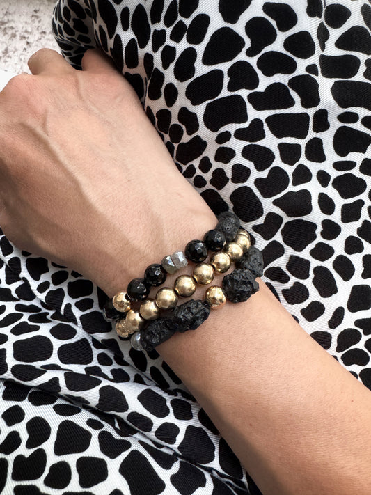 Lava Stone, Labradorite and Black Agate