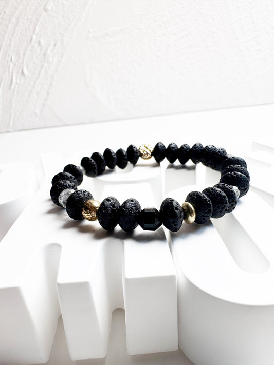 Lava Stone and Black Rutilated Quartz