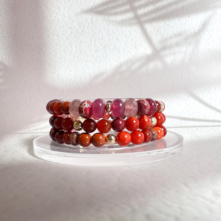 Burmese Red Chalcedony, Nanhong Agate and Carnelian Bracelet