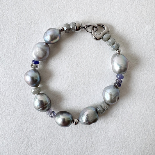 Baroque Freshwater Pearl, Labradorite, Iolite and Sterling Silver Bracelet