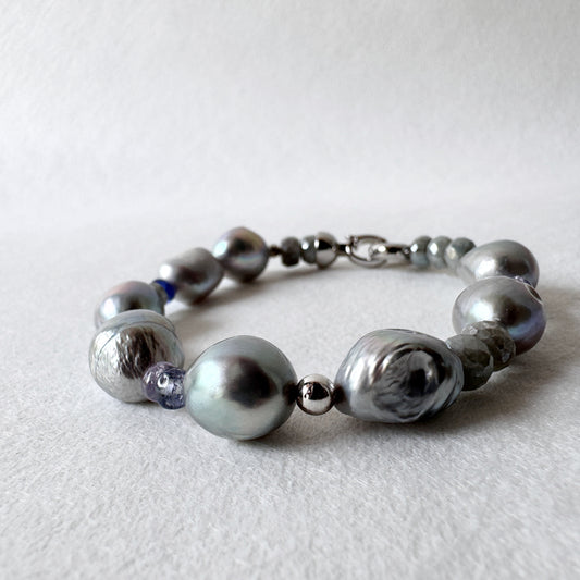 Baroque Freshwater Pearl, Labradorite, Iolite and Sterling Silver Bracelet