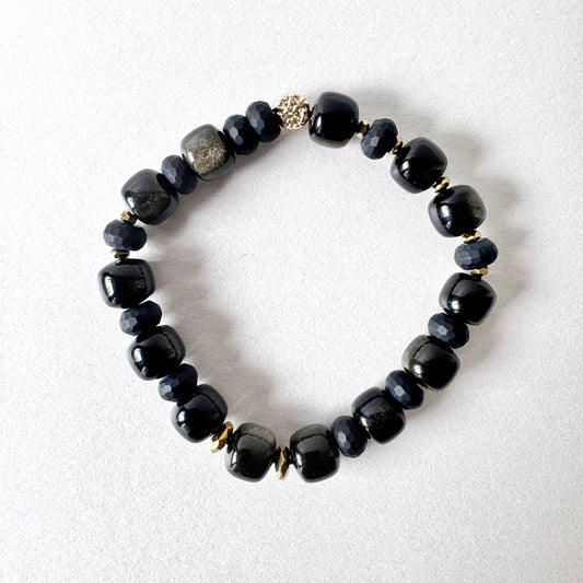 Golden Sheen Obsidian & Onyx Cube Bracelet