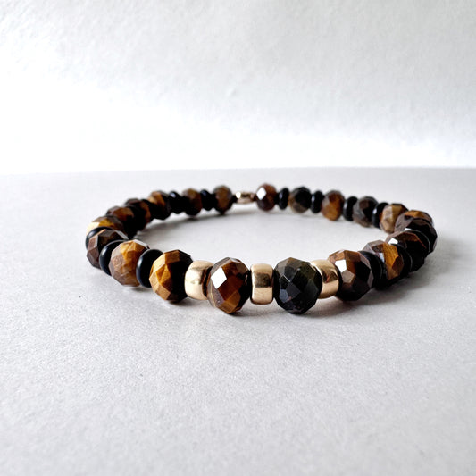 Tiger's Eye and Onyx Gold Filled Bracelet