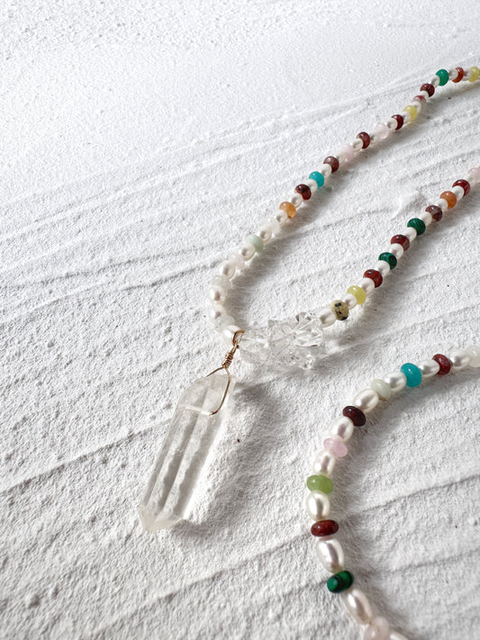 Freshwater Pearl and Mixed Gemstone Necklace