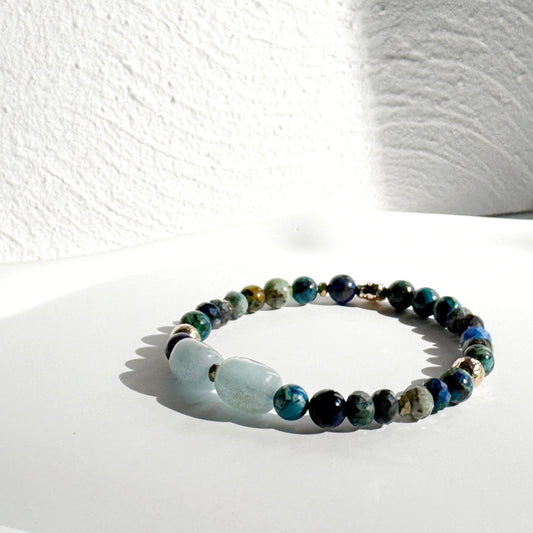 Aquamarine, Azurite, Chrysocolla and Gold filled Bracelet