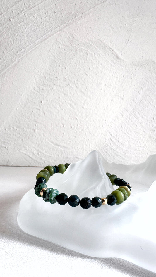 Moss Agate, Peridot and Jade