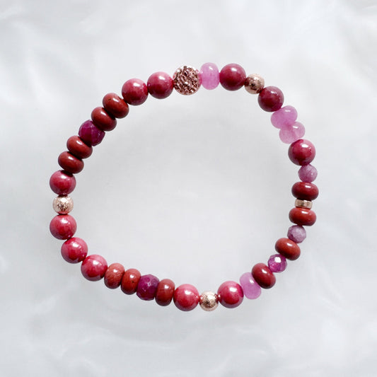 Cinnabar, Red Stone, Ruby and Chalcedony Bracelet