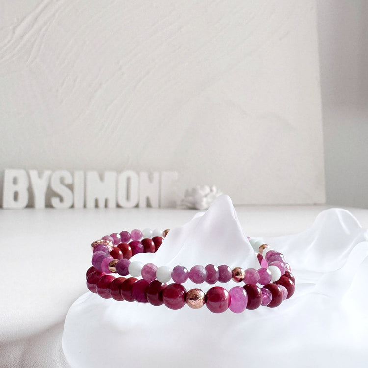 Cinnabar, Red Stone, Ruby and Chalcedony Bracelet
