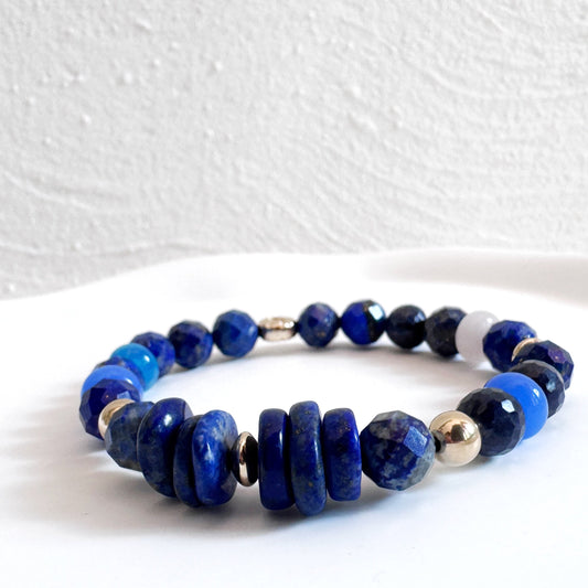 Lapis Lazuli and Mixed Agate Bracelet with Gold Accent