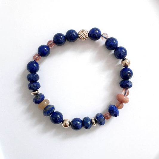 Lapis Lazuli, Carnelian and Agate Bracelet with Gold Accent