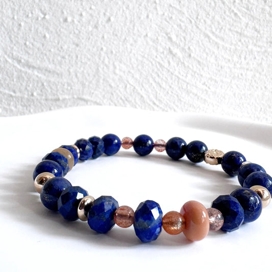 Lapis Lazuli, Carnelian and Agate Bracelet with Gold Accent