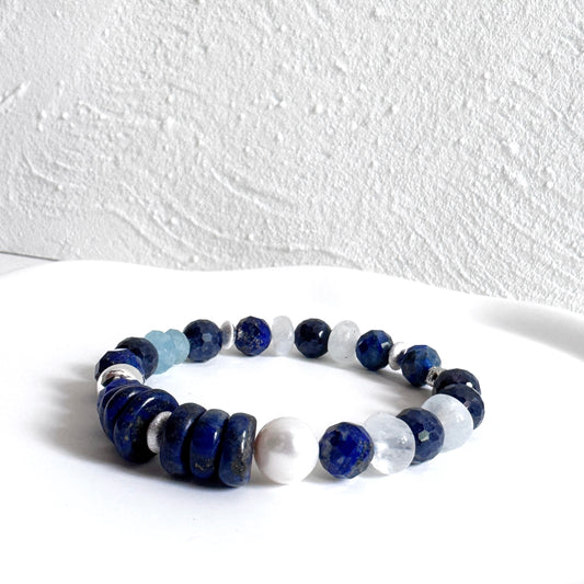 Lapis Lazuli, Sapphire and Moonstone Bracelet with Sterling Silver