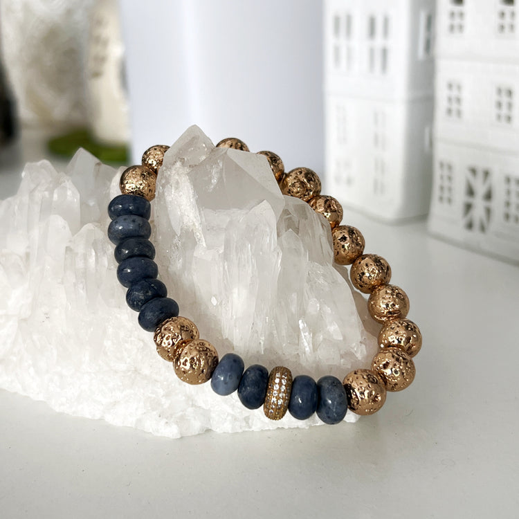 Blue Bamboo Coral and Gold Dipped Lava