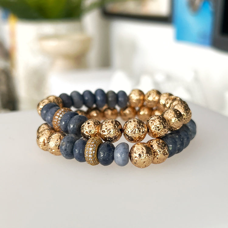 Blue Bamboo Coral and Gold Dipped Lava
