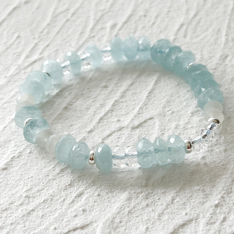 Aquamarine, Clear Quartz and Moonstone